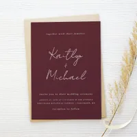 Merlot Wedding Burgundy Modern Handwriting Invitation