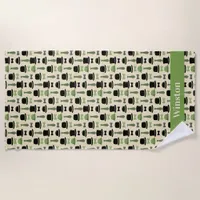 Fancy Green and Black Bowler Hat and Bow Tie Beach Towel