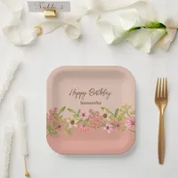 Pink Sweet 16 Sixteen Flowers Boho Spring Party Paper Plates