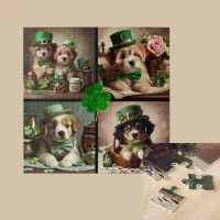 St Patrick's Day Cute Irish Puppies in Green Party Jigsaw Puzzle