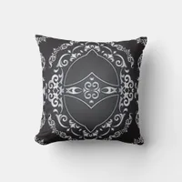 Elegant Baroque Luxury Chic Black & Silver Border Throw Pillow