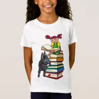 Study Buddy GSD Puppy & School Girl on Books T-Shirt
