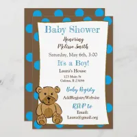 Teddy Bear Boy Baby Shower Invitations