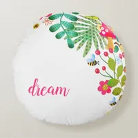 Colorful and Bright Enchanted Woodland Forest Round Pillow