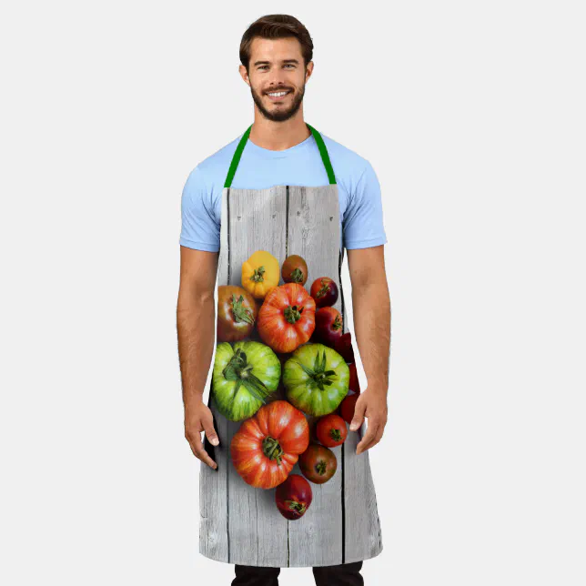 Colorful Striped Tomatoes on Weathered Table Apron