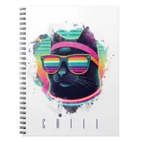 80s Retro Cool Cat with Sweatband and Sunglasses Notebook