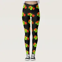 Ladybugs on Shamrock Pattern Black Leggings