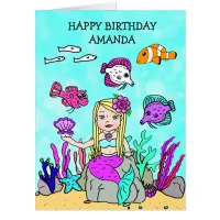 Jumbo Mermaid And Sea Creatures Birthday Card