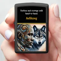 Human spirit meets wolf essence harmoniously zippo lighter