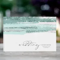 Abstract Paint Strokes Wedding Teal ID886 Guest Book