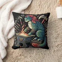 Whimsical Cat Forging Weapons at Fantasy Workshop Throw Pillow