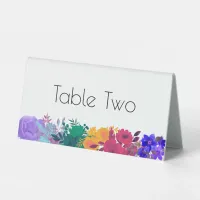 Bright Rainbow Floral Wedding Table Tent Sign