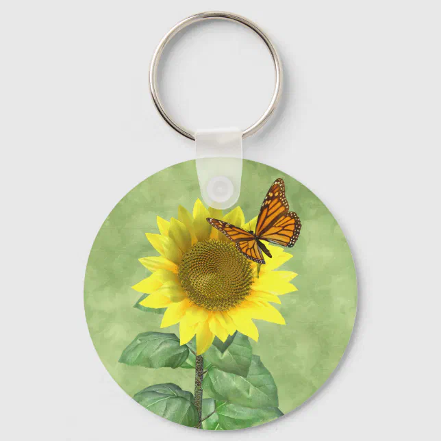 Pretty Sunflower and Butterfly Keychain