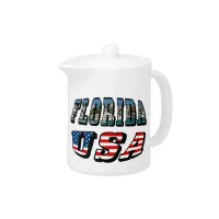 Florida State and USA Flag Text Teapot