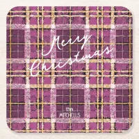 Magenta Gold Christmas Pattern#7 ID1009 Square Paper Coaster