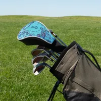 Modern geometric shapes with monogram in blue golf head cover