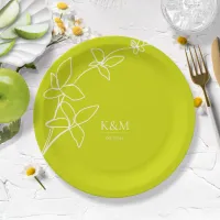 Thin Line Wedding Floral Apple Green ID919 Paper Plates