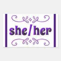 She Her Pronouns with Purple Doodles  Rectangular Sticker