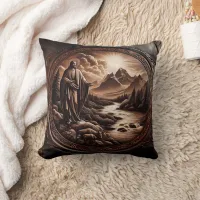 Jesus Overlooking a Serene Mountain Stream Throw Pillow