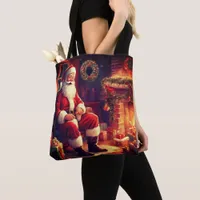 Best Grandma Ever | Santa By The Fireplace | Red  Tote Bag