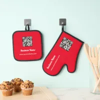 Stylish Modern Bright Red Business Barcode QR Code Oven Mitt & Pot Holder Set