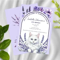 Elegant Lavender and White Cat Birthday Invitation