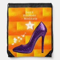 Purple Glitter High Heel Shoe on Orange | Drawstring Bag