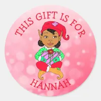 This Gift is For, Girl Elf with Gift Classic Round Sticker