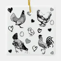 Collage of Cute Chickens Ceramic Ornament