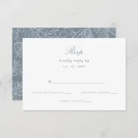 Dusty Blue Floral Crest Monogram Wedding RSVP Card