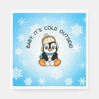 Cute Baby Penguin with Snowflakes Background Napkins