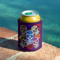 Sugar Skulls Colorful Roses Cinco All Souls Can Cooler