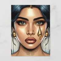 Pretty Sad Woman with Gold Tear Postcard