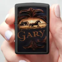 Horse Running Past Barn at Sunset Zippo Lighter