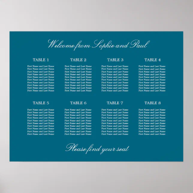 Turquoise 8 Table Wedding Seating Chart Poster