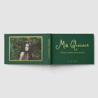 Elegant Modern Green Gold Photo Quinceañera Foil Guest Book