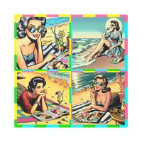 Beautiful Retro Lady at the Beach with Cocktail Metal Print