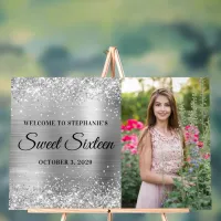 Glittery Silver Foil Sweet Sixteen Welcome Acrylic Sign