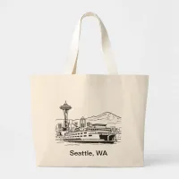 Seattle Ferry Washington State Line Art Large Tote Bag