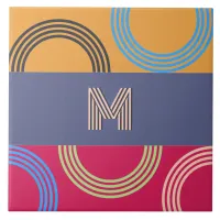 Monogram Initial Colorful Boho Mid Century Modern Ceramic Tile