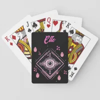 Hamsa Hand with Evil Eye and Hearts Pink on black Poker Cards