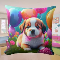 Cute puppy with balloons   throw pillow