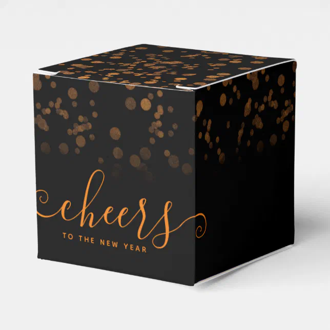 Handwritten Cheers to the New Year Copper Confetti Favor Boxes