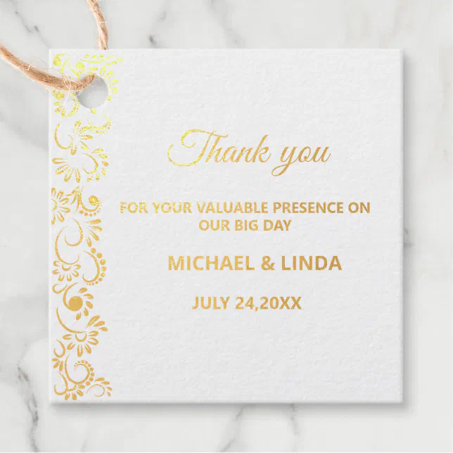 Elegant simple floral Foil Favor Tag