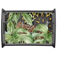 Leopard in hiding serving tray