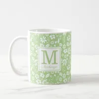 Lime Green Tropical Flowers Monogram Coffee Mug