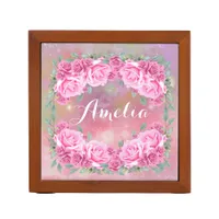 Elegant Feminine Romantic Pink Roses Arrangement Desk Organizer