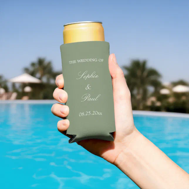 Stylish Sage Green Wedding Seltzer Can Cooler