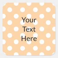 Pretty Chic Cute Peach Polka Dot Custom Text Square Sticker