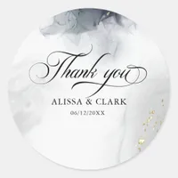 Modern Black And White Abstract Thank You Classic Round Sticker